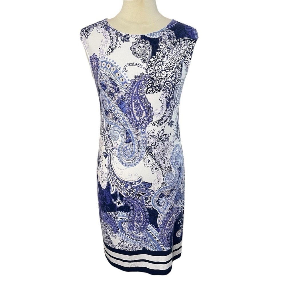 CHICO'S Lightweight‎ Paisley Print Sleeveless Midi Sheath Dress, Small